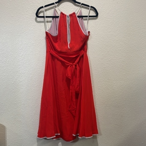 ANTHROPOLOGIE GIRL FROM SAVOY MITSY RUFFLE HALTER 100% SILK DRESS RED 4 NWT - Picture 6 of 9